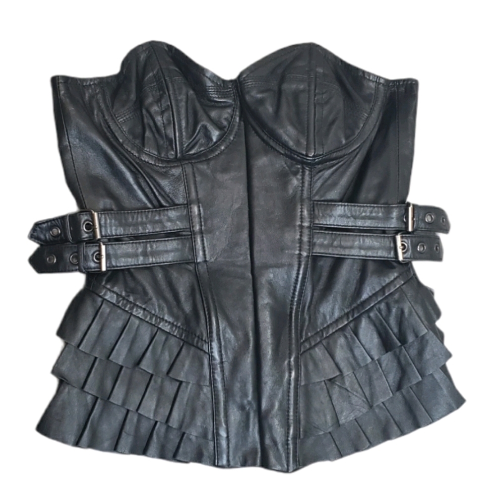William Rast Strapless Vegan Leather Ruffel Corset